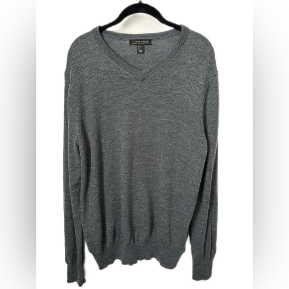 ETHAN PIERCE 100% Extra Fine Merino Wool Lightweight V Neck Sweater Men’s Large - Picture 1 of 8